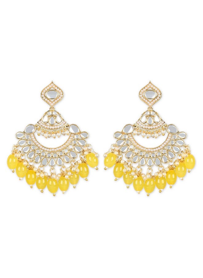 I Jewels I Jewels 18K Gold Plated Traditional Handcrafted Pearl Kundan Beaded Earrings for Women/Girls (E3025Y)  - Image 1