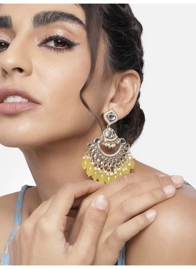 I Jewels I Jewels 18K Gold Plated Traditional Handcrafted Pearl Kundan Beaded Earrings for Women/Girls (E3025Y)  - Image 3
