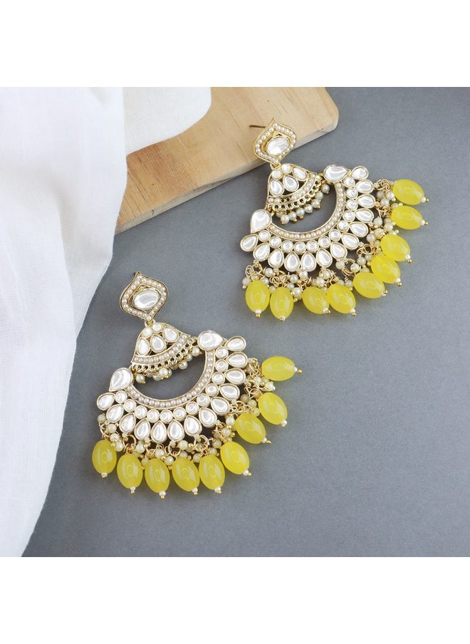 I Jewels I Jewels 18K Gold Plated Traditional Handcrafted Pearl Kundan Beaded Earrings for Women/Girls (E3025Y)  - Image 2