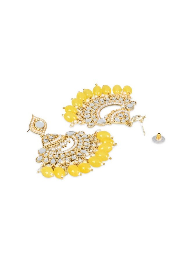I Jewels I Jewels 18K Gold Plated Traditional Handcrafted Pearl Kundan Beaded Earrings for Women/Girls (E3025Y)  - Image 5