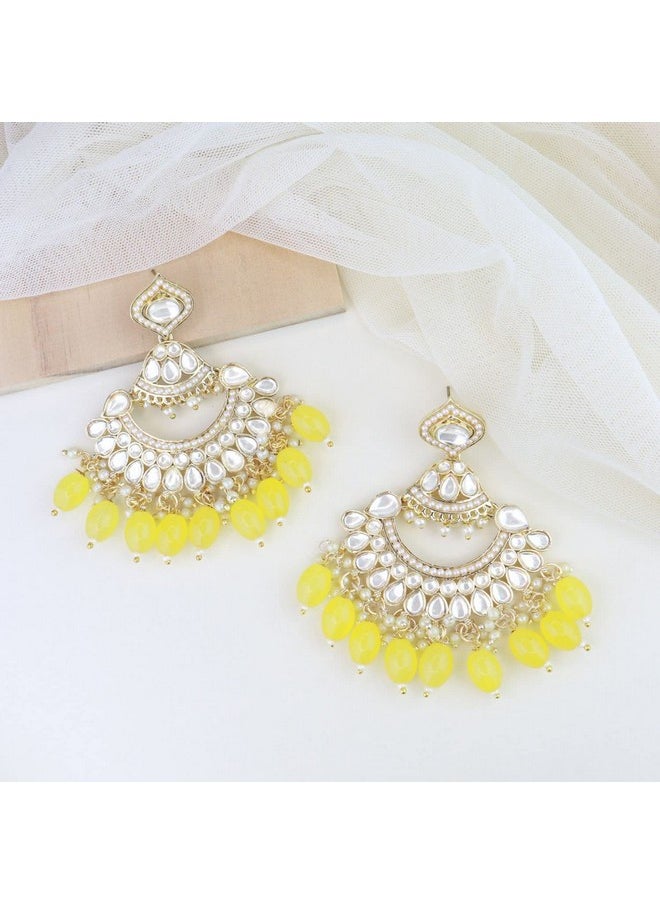I Jewels I Jewels 18K Gold Plated Traditional Handcrafted Pearl Kundan Beaded Earrings for Women/Girls (E3025Y)  - Image 4
