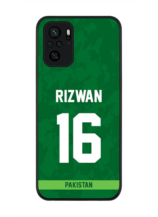 Rugged Black Edge Case for Redmi Note 10S / Redmi Note 10 4G, Slim fit Case Flexible thin Cover - Player Name - Mohammad Rizwan, Jersey Number- 16
