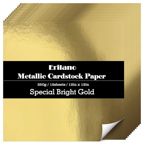 Erilano Gold Cardstock Paper 12x12 Inch 12 Sheets Heavy Weight 92lb250GSM Shimmer Metallic Mirror Finish for Scrapbooking Wedding Invitations Card Making Party Decorations - Image 1