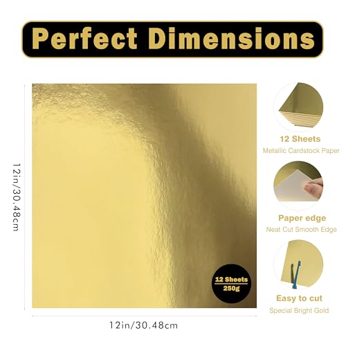 Erilano Gold Cardstock Paper 12x12 Inch 12 Sheets Heavy Weight 92lb250GSM Shimmer Metallic Mirror Finish for Scrapbooking Wedding Invitations Card Making Party Decorations - Image 3