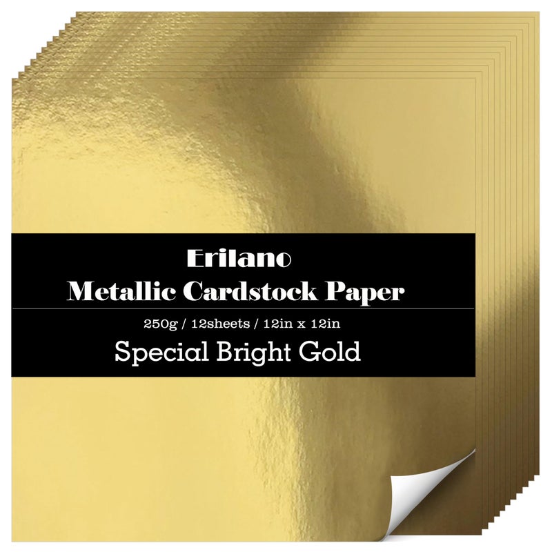 Erilano Gold Cardstock Paper 12x12 Inch 12 Sheets Heavy Weight 92lb250GSM Shimmer Metallic Mirror Finish for Scrapbooking Wedding Invitations Card Making Party Decorations - Image 2