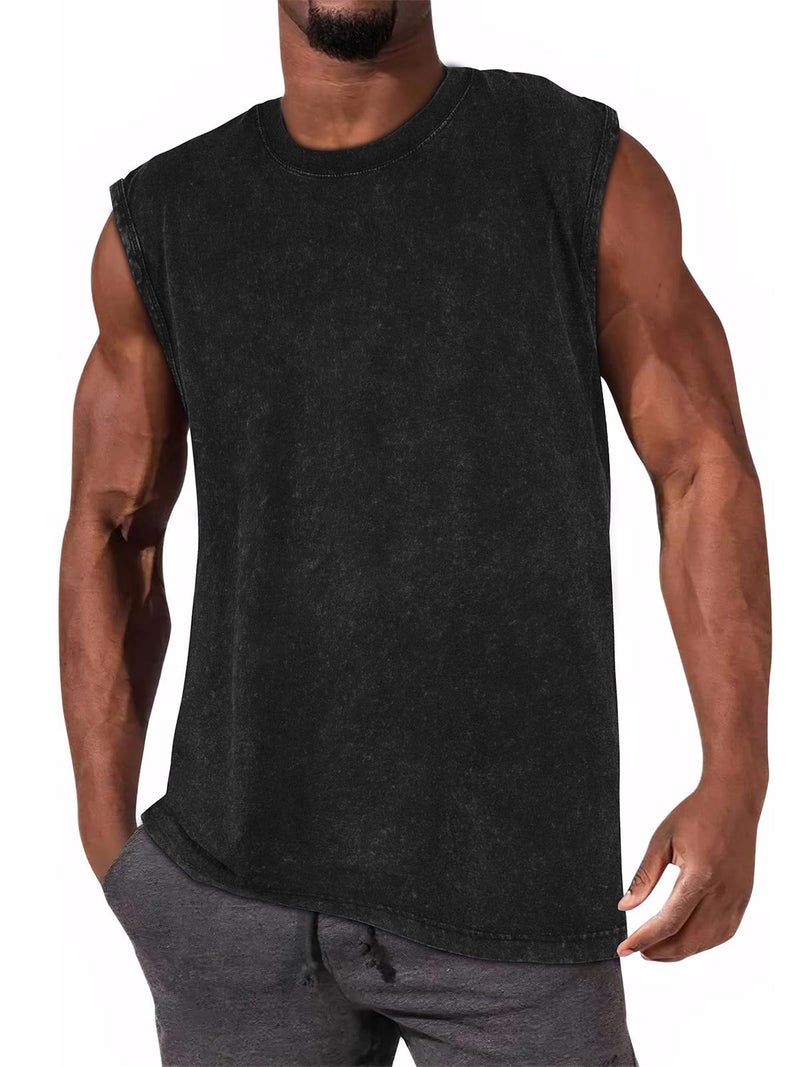 CHICGAL Mens Tank Tops Summer Sleeveless Muscle Shirts Cotton Loose Fit Tee Shirts(Black, L) - Image 1