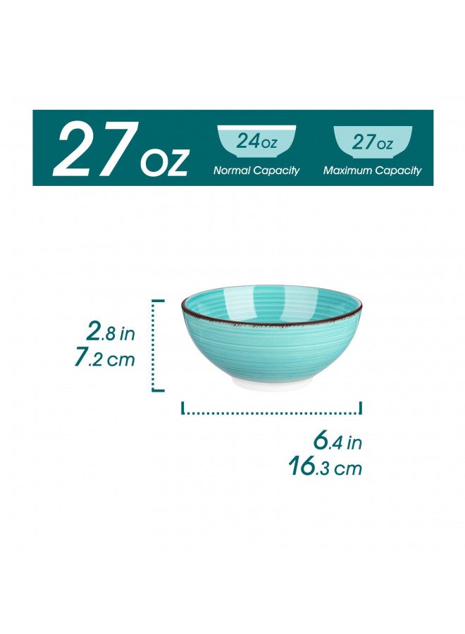 vancasso Bonita 27 Oz Cereal Bowls Set of 6, Blue Ceramic Bowls for Kitchen, 6 Inch Soup Bowls, Dishwasher & Microwave Safe - Image 2