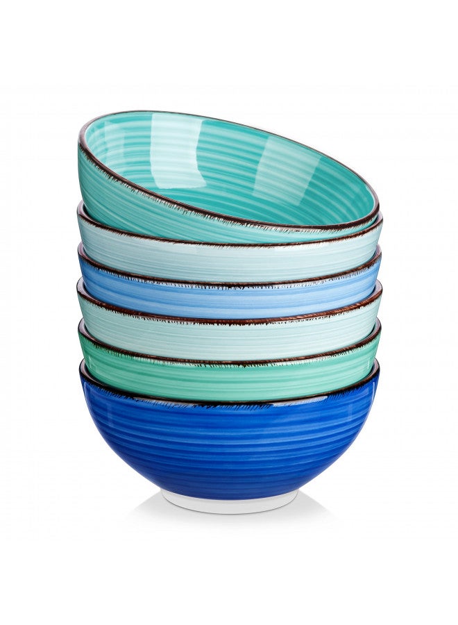 vancasso Bonita 27 Oz Cereal Bowls Set of 6, Blue Ceramic Bowls for Kitchen, 6 Inch Soup Bowls, Dishwasher & Microwave Safe - Image 1