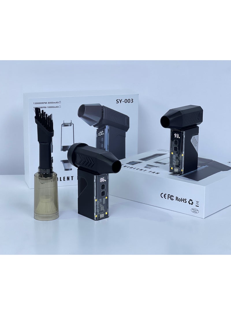 SY003 3rd Generation Digital Display Mini Turbo Fan – 130,000 RPM, 8000mAh Violent Vacuum Cleaner Fan, LED Display, Compact & Portable - Image 4