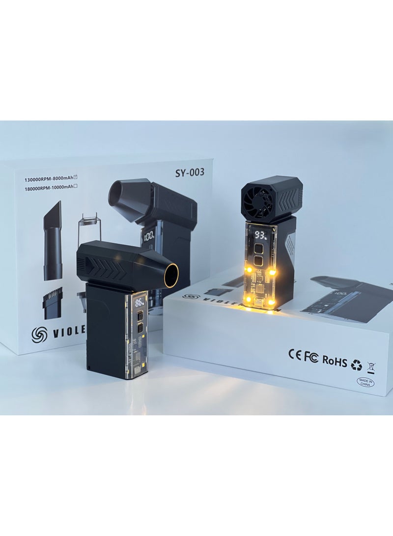 SY003 3rd Generation Digital Display Mini Turbo Fan – 130,000 RPM, 8000mAh Violent Vacuum Cleaner Fan, LED Display, Compact & Portable - Image 3