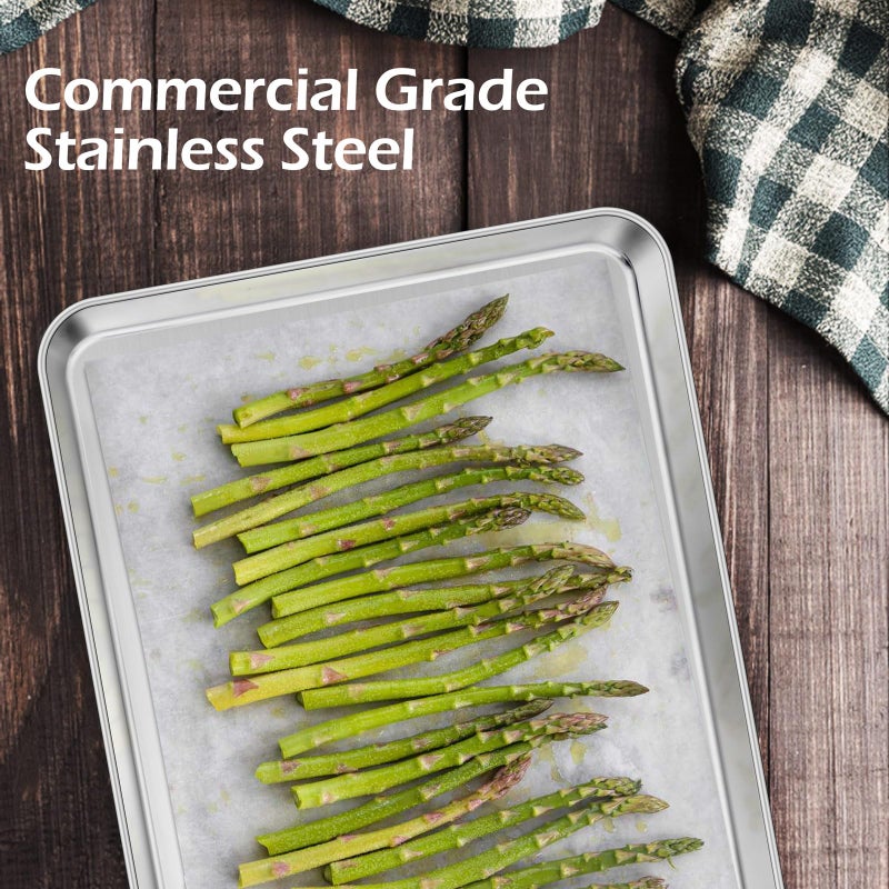 Leonyo Stainless Steel Baking Sheets Pan, Leonyo 2 Pack 16IN x 12IN Stainless Steel Cookies Sheets for Baking, 1IN Deep Metal Toaster Jelly Roll Pan Tray for Oven, Dishwasher Safe - Image 4