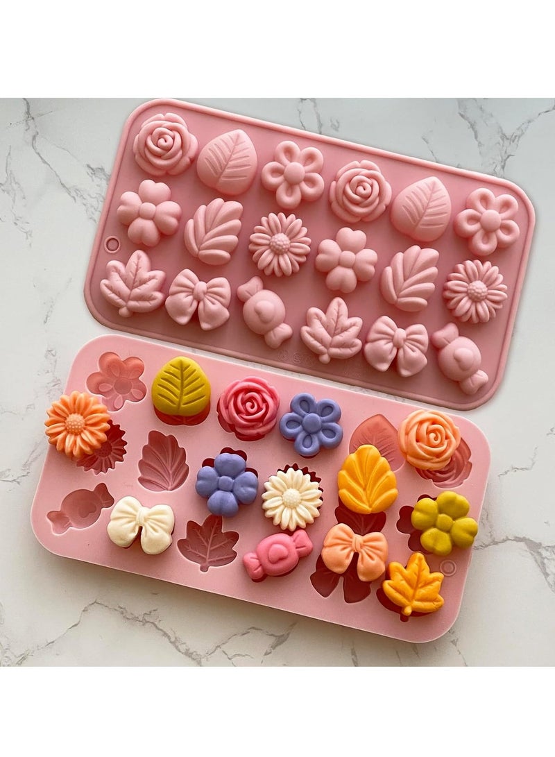 Flower Candy Molds Silicone 2PCS Daisy Flower Chocolate Molds Tulip Flower Molds Bow Tie Leaf Jello Molds Ice Mold Pudding Molds Soap Molds Cookie Molds for Desserts Making - Image 2
