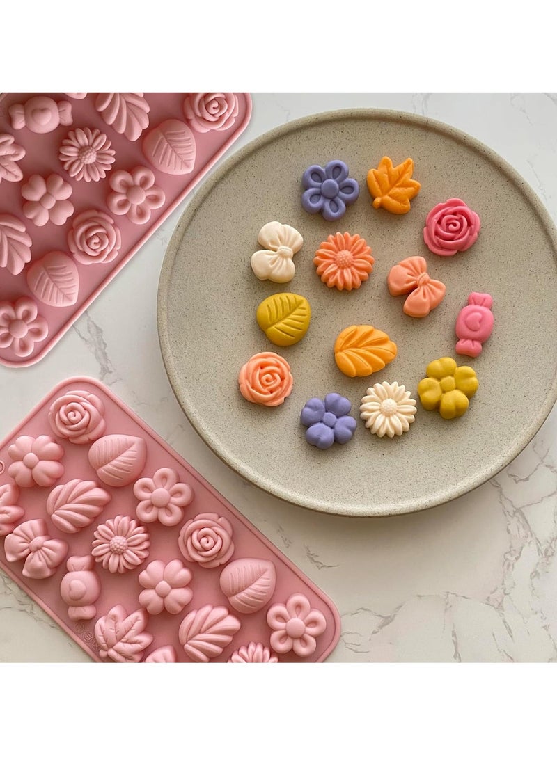 Flower Candy Molds Silicone 2PCS Daisy Flower Chocolate Molds Tulip Flower Molds Bow Tie Leaf Jello Molds Ice Mold Pudding Molds Soap Molds Cookie Molds for Desserts Making - Image 5