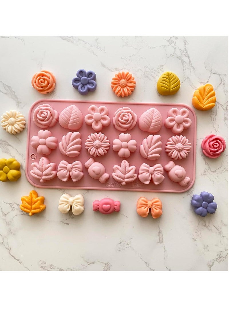 Flower Candy Molds Silicone 2PCS Daisy Flower Chocolate Molds Tulip Flower Molds Bow Tie Leaf Jello Molds Ice Mold Pudding Molds Soap Molds Cookie Molds for Desserts Making - Image 4