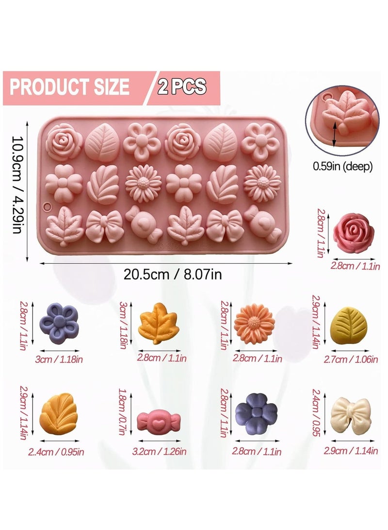 Flower Candy Molds Silicone 2PCS Daisy Flower Chocolate Molds Tulip Flower Molds Bow Tie Leaf Jello Molds Ice Mold Pudding Molds Soap Molds Cookie Molds for Desserts Making - Image 3