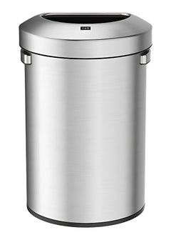 Urban Semi-Round Open Top Waste Bin, Stainless Steel Half Round Commercial Trash Can for Indoor and Outdoor, Extra Large Metal Garbage Bin for Home, Office, Restaurant, Restroom, 50 Liters