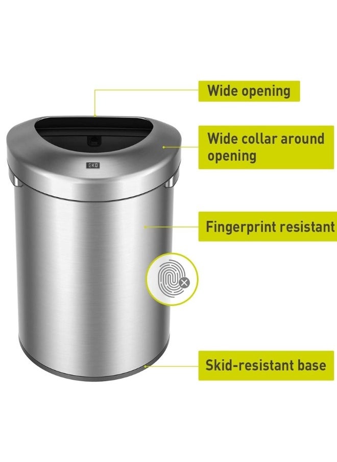EKO - Urban Semi-Round Open Top Waste Bin, Stainless Steel Half Round Commercial Trash Can for Indoor and Outdoor, Extra Large Metal Garbage Bin for Home, Office, Restaurant, Restroom, 50 Liters - Image 1