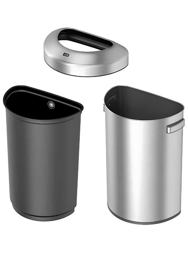EKO - Urban Semi-Round Open Top Waste Bin, Stainless Steel Half Round Commercial Trash Can for Indoor and Outdoor, Extra Large Metal Garbage Bin for Home, Office, Restaurant, Restroom, 50 Liters - Image 1