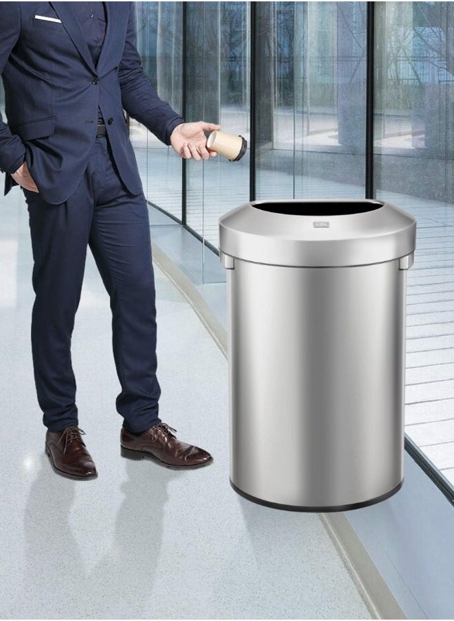EKO - Urban Semi-Round Open Top Waste Bin, Stainless Steel Half Round Commercial Trash Can for Indoor and Outdoor, Extra Large Metal Garbage Bin for Home, Office, Restaurant, Restroom, 50 Liters - Image 1