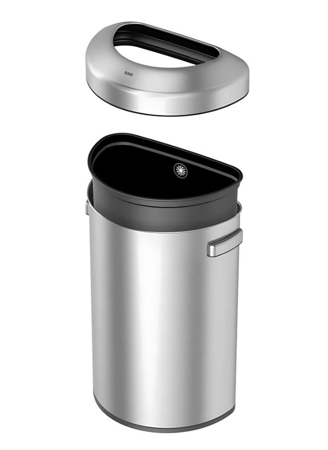 EKO - Urban Semi-Round Open Top Waste Bin, Stainless Steel Half Round Commercial Trash Can for Indoor and Outdoor, Extra Large Metal Garbage Bin for Home, Office, Restaurant, Restroom, 50 Liters - Image 1