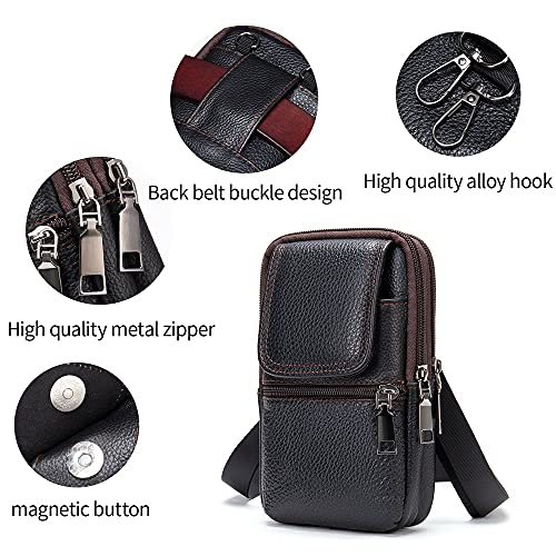 WNHTFAC Men's Leather Cell Phone Crossbody Bag with Belt Loop, Waist Pouch Zipper Smartphone Case Purse Shoulder Holster Wallet Pocket Handbag - Image 4