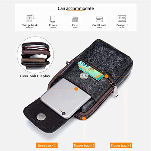 WNHTFAC Men's Leather Cell Phone Crossbody Bag with Belt Loop, Waist Pouch Zipper Smartphone Case Purse Shoulder Holster Wallet Pocket Handbag - Image 5