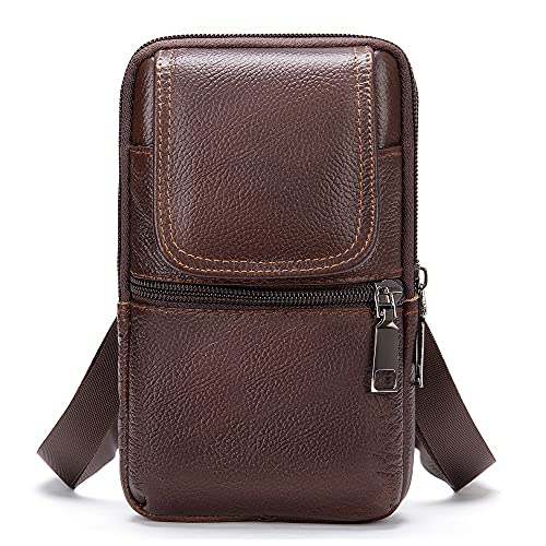 WNHTFAC Men's Leather Cell Phone Crossbody Bag with Belt Loop, Waist Pouch Zipper Smartphone Case Purse Shoulder Holster Wallet Pocket Handbag - Image 1