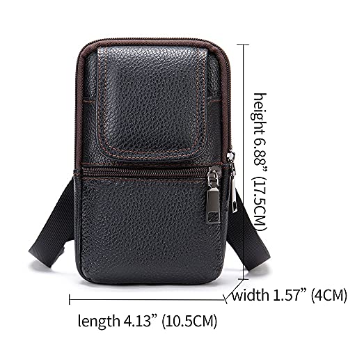 WNHTFAC Men's Leather Cell Phone Crossbody Bag with Belt Loop, Waist Pouch Zipper Smartphone Case Purse Shoulder Holster Wallet Pocket Handbag - Image 3