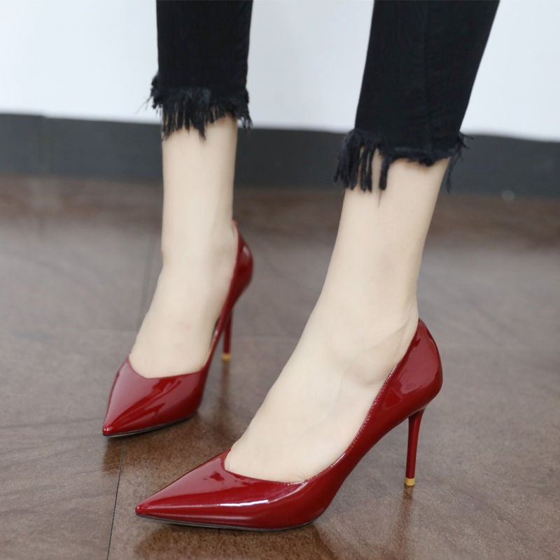 All-Match Pointed Stiletto Heel Shoes Vintage Red Patent Leather High Heels Women'S Shallow Mouth Ol Professional 2023 Spring - Image 4