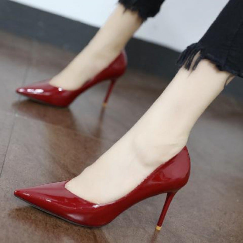 All-Match Pointed Stiletto Heel Shoes Vintage Red Patent Leather High Heels Women'S Shallow Mouth Ol Professional 2023 Spring - Image 1