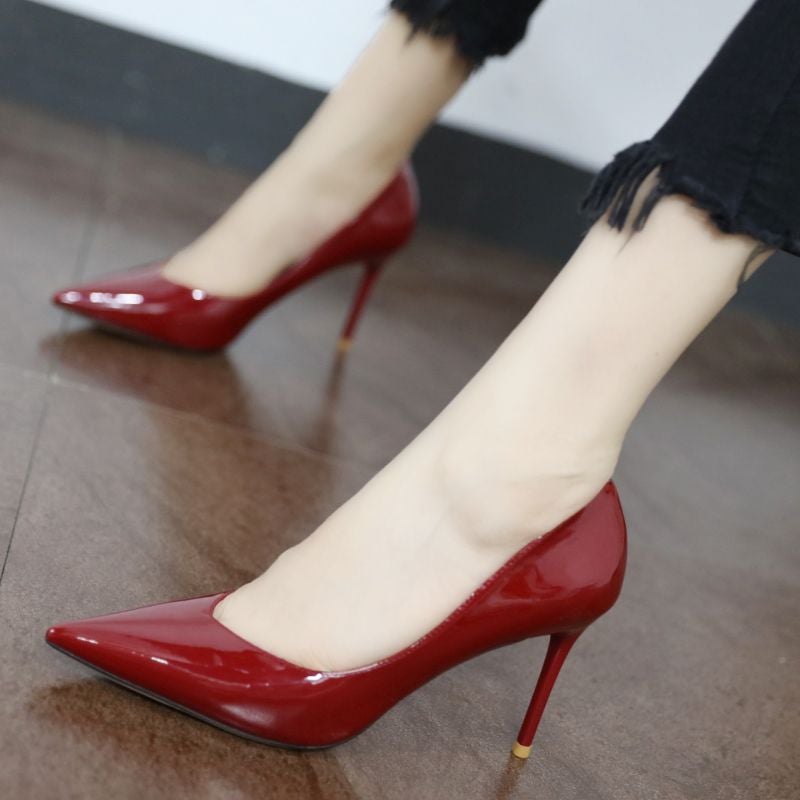 All-Match Pointed Stiletto Heel Shoes Vintage Red Patent Leather High Heels Women'S Shallow Mouth Ol Professional 2023 Spring - Image 2