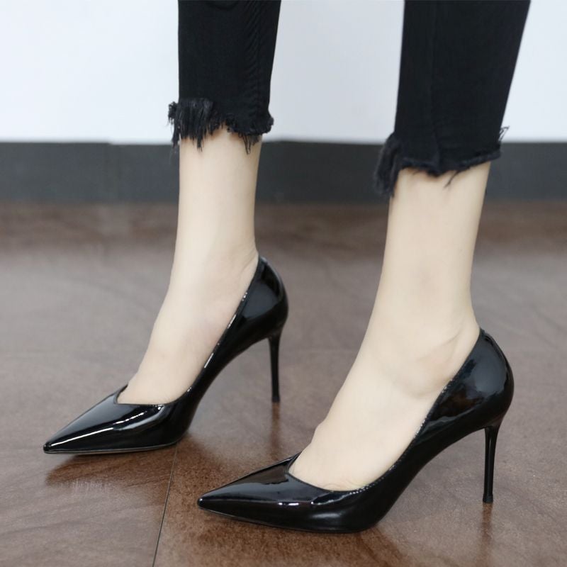 All-Match Pointed Stiletto Heel Shoes Vintage Red Patent Leather High Heels Women'S Shallow Mouth Ol Professional 2023 Spring - Image 3