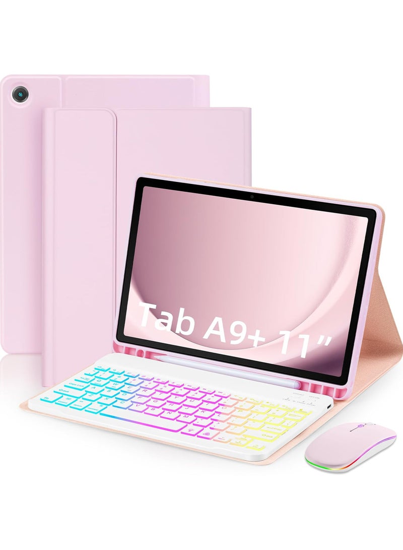 Rock Pow 3in1 Keyboard Mouse Case for Samsung Galaxy Tab A9 Plus 11 inch (SM-X210/X216/X218), 7 Color Rainbow Backlit Detachable Keyboard with Type-C Charging Magnetic Cover for Tablet A9+ 11inch 2023 5G - Image 1
