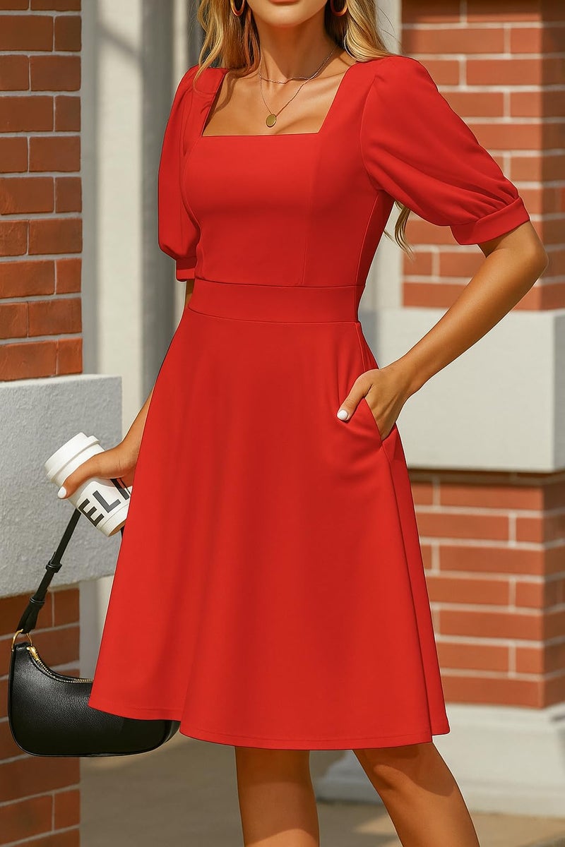TATAIYA Women's Square Neck Half-Sleeve Cocktail Plus Size Dress (PLS06_Red_2XL) - Image 5