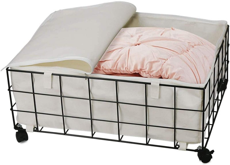 INDIAN DECOR 35900 Underbed Storage Rolling Underbed Storage Box With Wheels 15 Gallon Large Capacity Storage Bin For Clothing Quilts Bedding Blankets And Shoes White  - Image 1