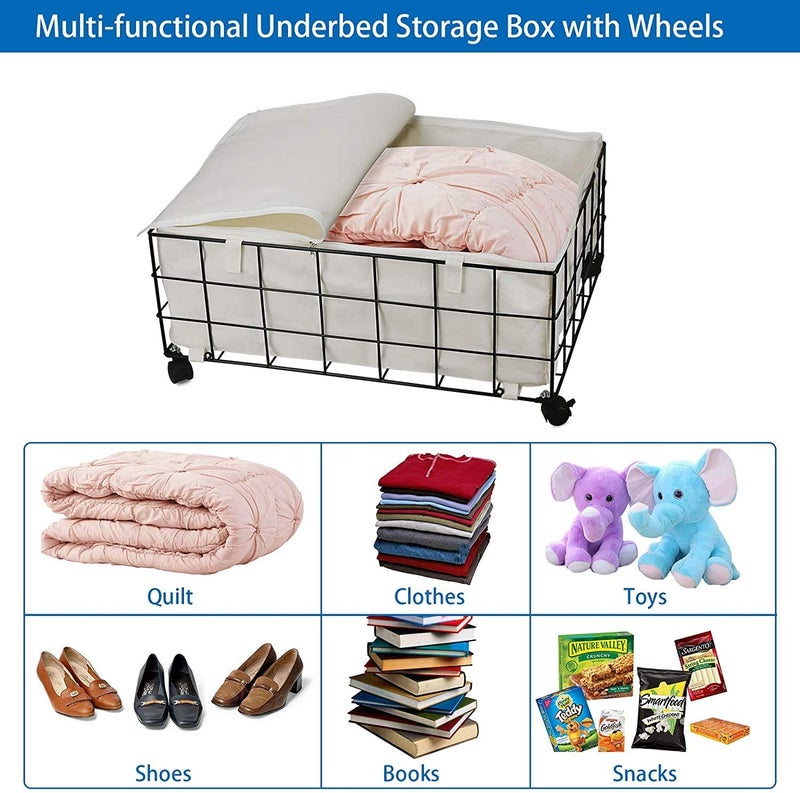 INDIAN DECOR 35900 Underbed Storage Rolling Underbed Storage Box With Wheels 15 Gallon Large Capacity Storage Bin For Clothing Quilts Bedding Blankets And Shoes White  - Image 5