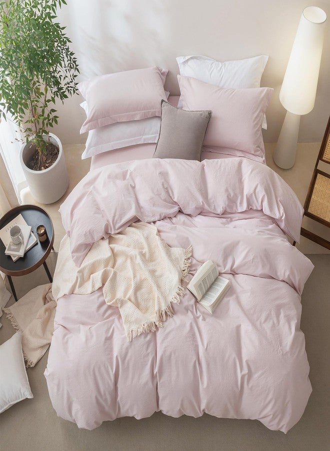 BDEAR Linen Feel Duvet Cover King Size, 100% Washed Cotton Comforter Cover 90x90inch with Zipper Closure Plus 2 Pillowcases, Solid-Greyish Pink - Image 5