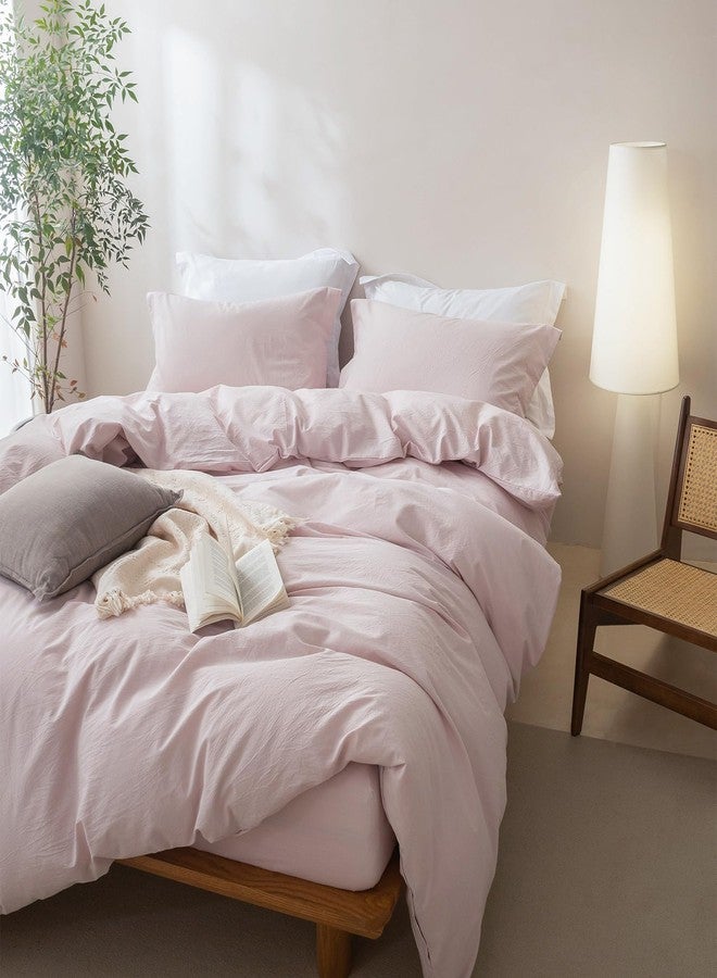BDEAR Linen Feel Duvet Cover King Size, 100% Washed Cotton Comforter Cover 90x90inch with Zipper Closure Plus 2 Pillowcases, Solid-Greyish Pink - Image 2