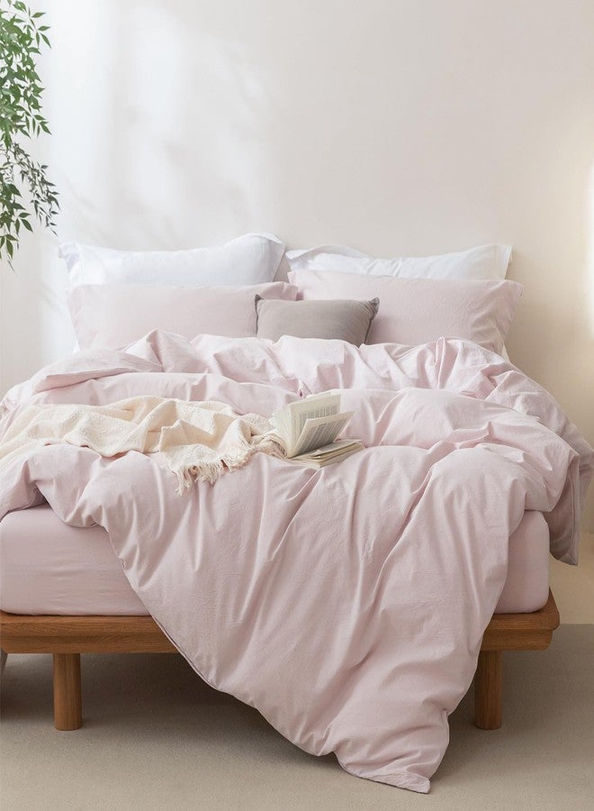 BDEAR Linen Feel Duvet Cover King Size, 100% Washed Cotton Comforter Cover 90x90inch with Zipper Closure Plus 2 Pillowcases, Solid-Greyish Pink - Image 4