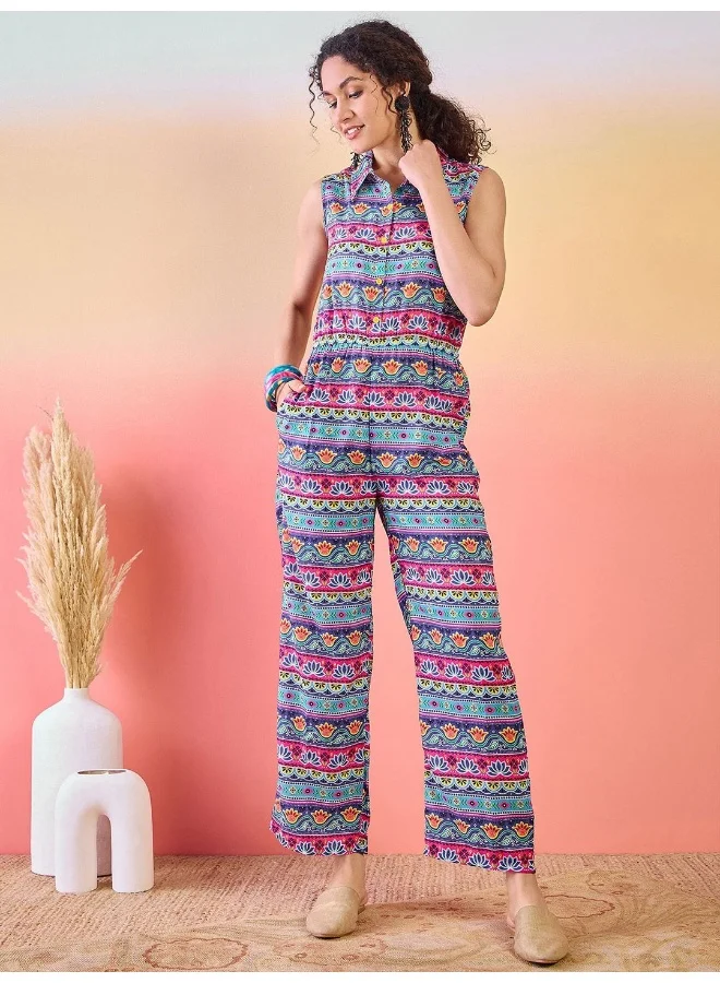 AKS Abstract Printed Basic Jumpsuit
