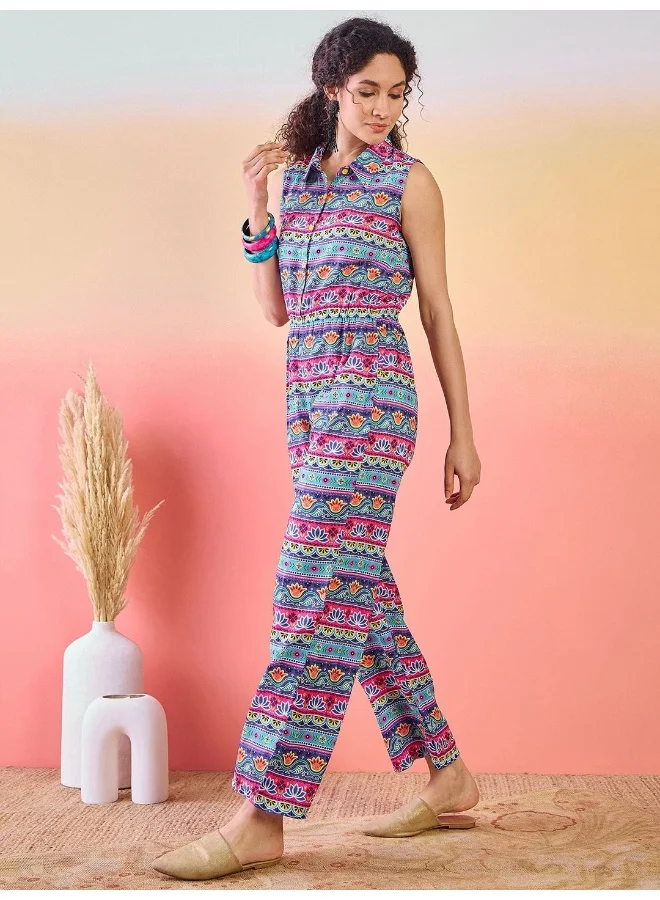 AKS Abstract Printed Basic Jumpsuit