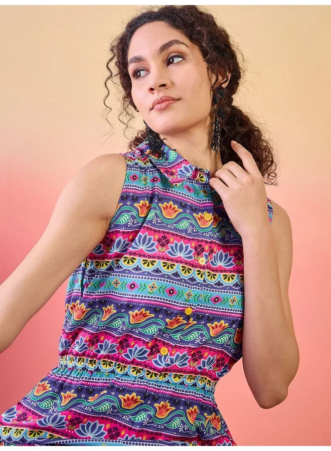 AKS Abstract Printed Basic Jumpsuit