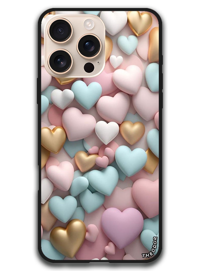 Theodor Protective Case Anti Scratch Shock Proof Bumper Cover For iPhone 16 Pro (6.3)-inch Colourful Hearts - Image 1