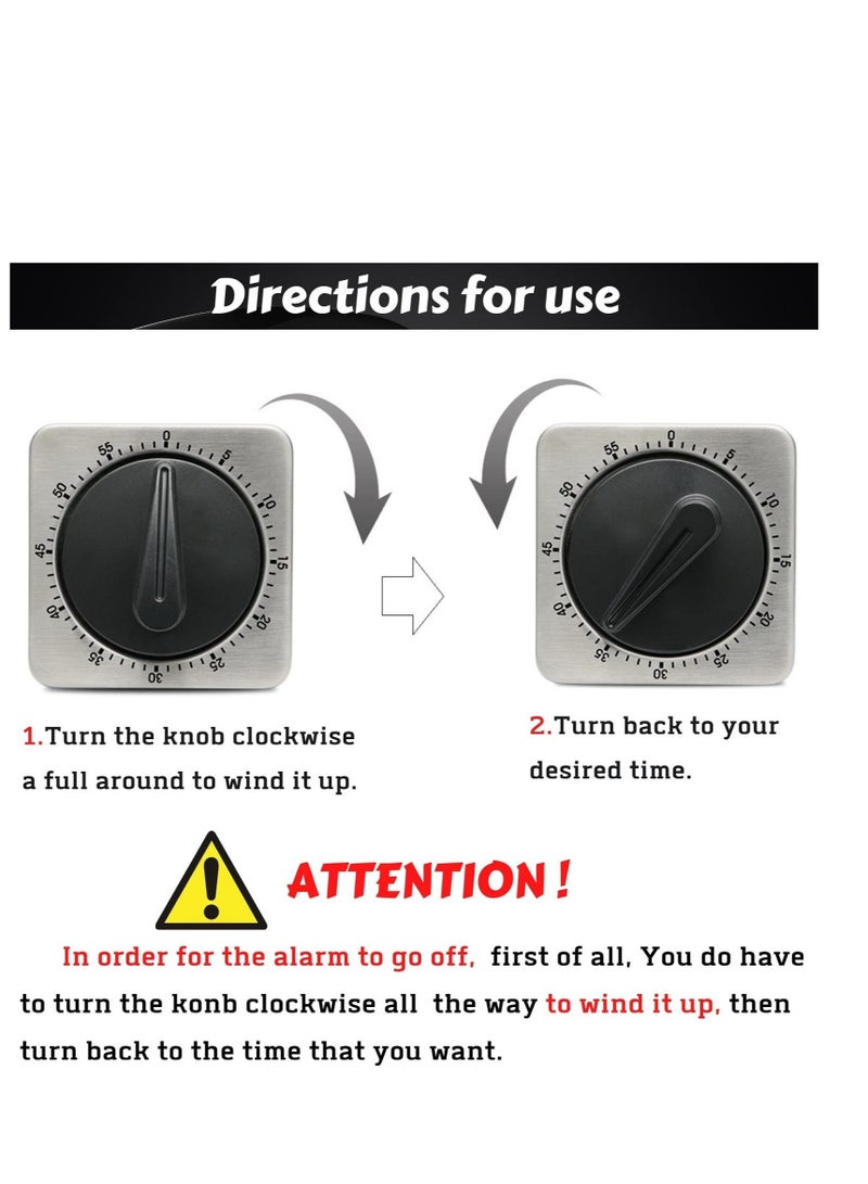 SYOSI Kitchen Countdown Timer Magnetic 60 Minute Wind Up Mechanical Timer Stainless Steel for Home Baking Cooking Oven (Gray Color)  - Image 2