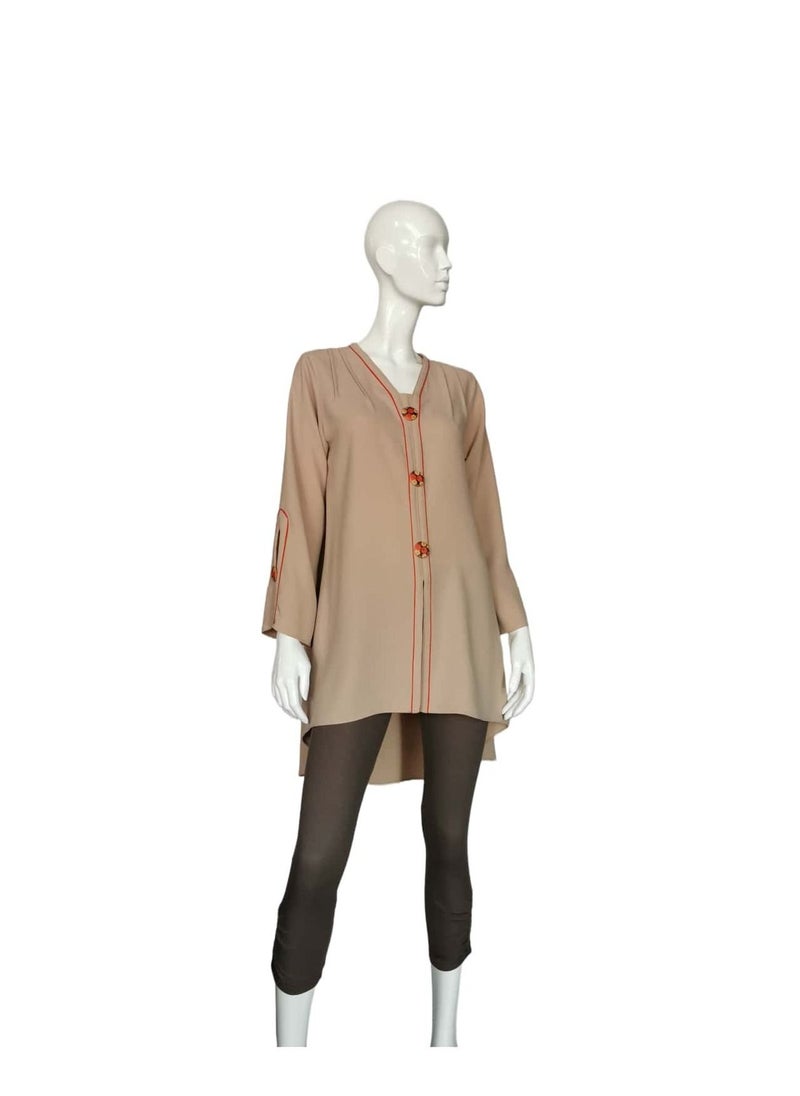Sana'a Kayum - Cream Beige Tent Styled Tunic With Bell Shaped Sleeve By Sanaa Kayum - Image 1