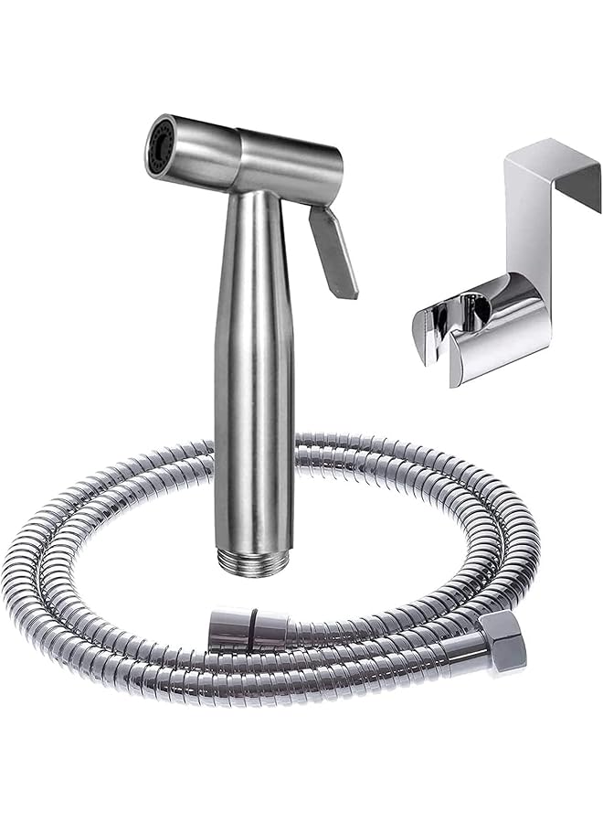 The Bros مجموعة مسدس رش الماء للمرحاض 3 قطع، رشاش يدوي للبيضة شطاف مع خرطوم كروم من الفولاذ المقاوم للصدأ، فضي - Image 1