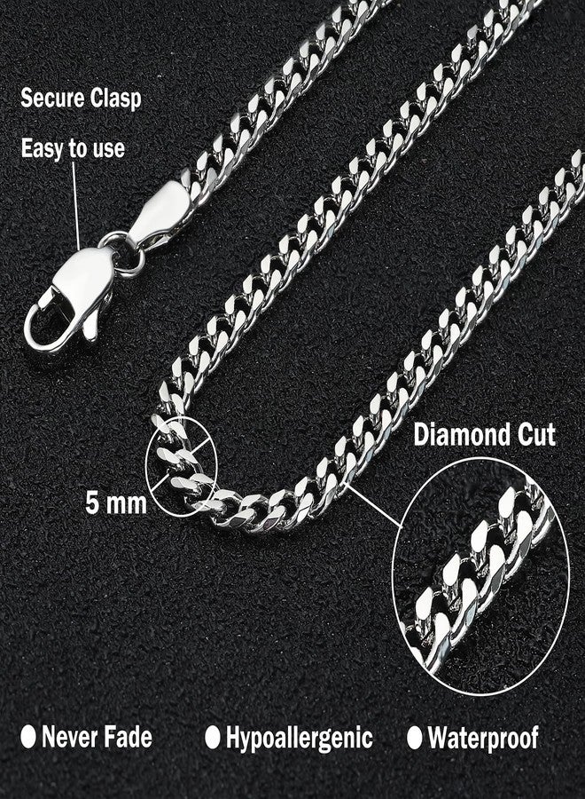 OLARCU 3.5mm/5mm Silver Stainless Steel Cuban Link Chain Necklace Jewelry for Men, 18-26 Inches, 20 Inches(Men's Average Length), Stainless Steel, No Gemstone - Image 2