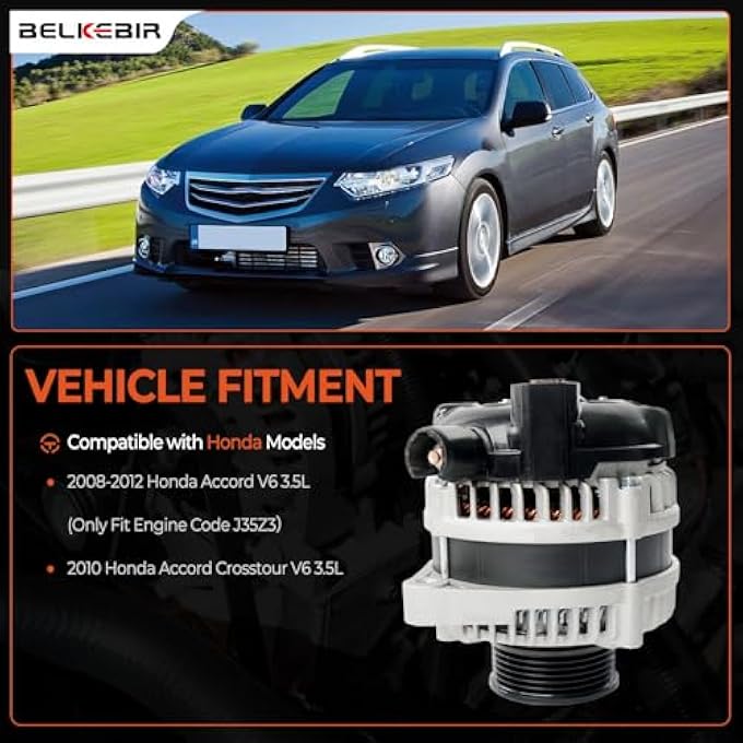 BELKEBIR 3.5L Alternator Replacement Compatible with 2008-2012 Honda Accord, 2010 Honda Accord Crosstour V6 3.5L Replace 11392, AND0483, VND0483, 104210-5910, 31100-R70-A01, CSF91, 31100-R70-A01RM, 2100645 - Image 2