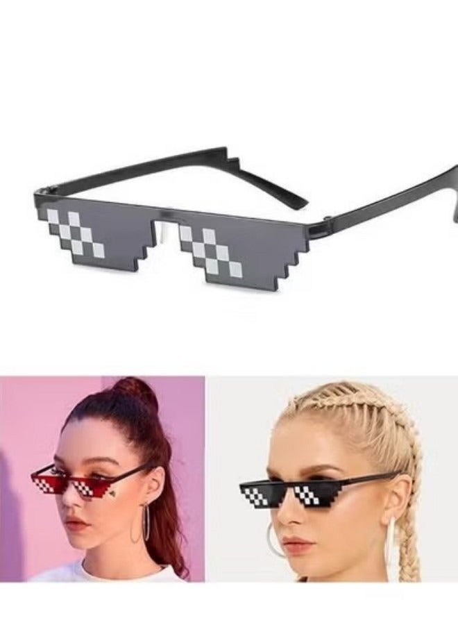 1 Pack Sunglasses, Men Women Glass 8 Bit Pixel Mosaic Glasses Photo Props Unisex Sunglass Toy, Deal with it Glasses Bachelor Party Decor, Black - Image 1