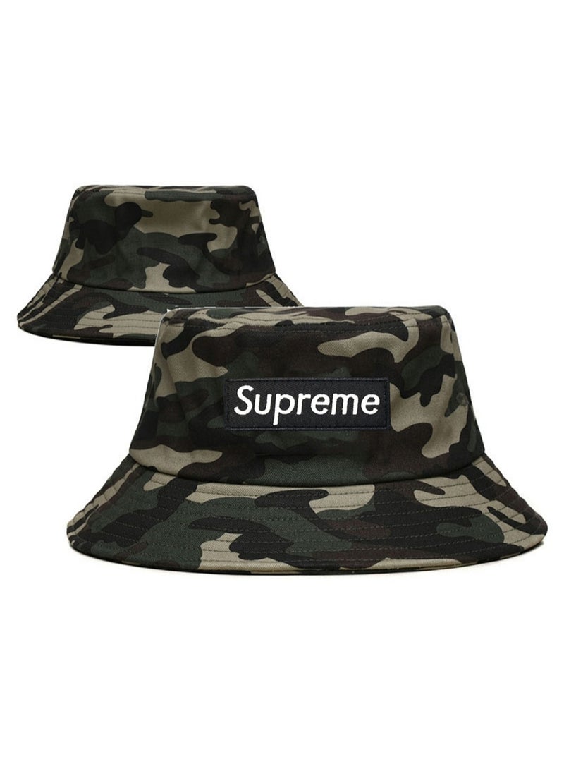 Supreme Black Box White Embroidered Versatile Casual Camo Bucket Hat